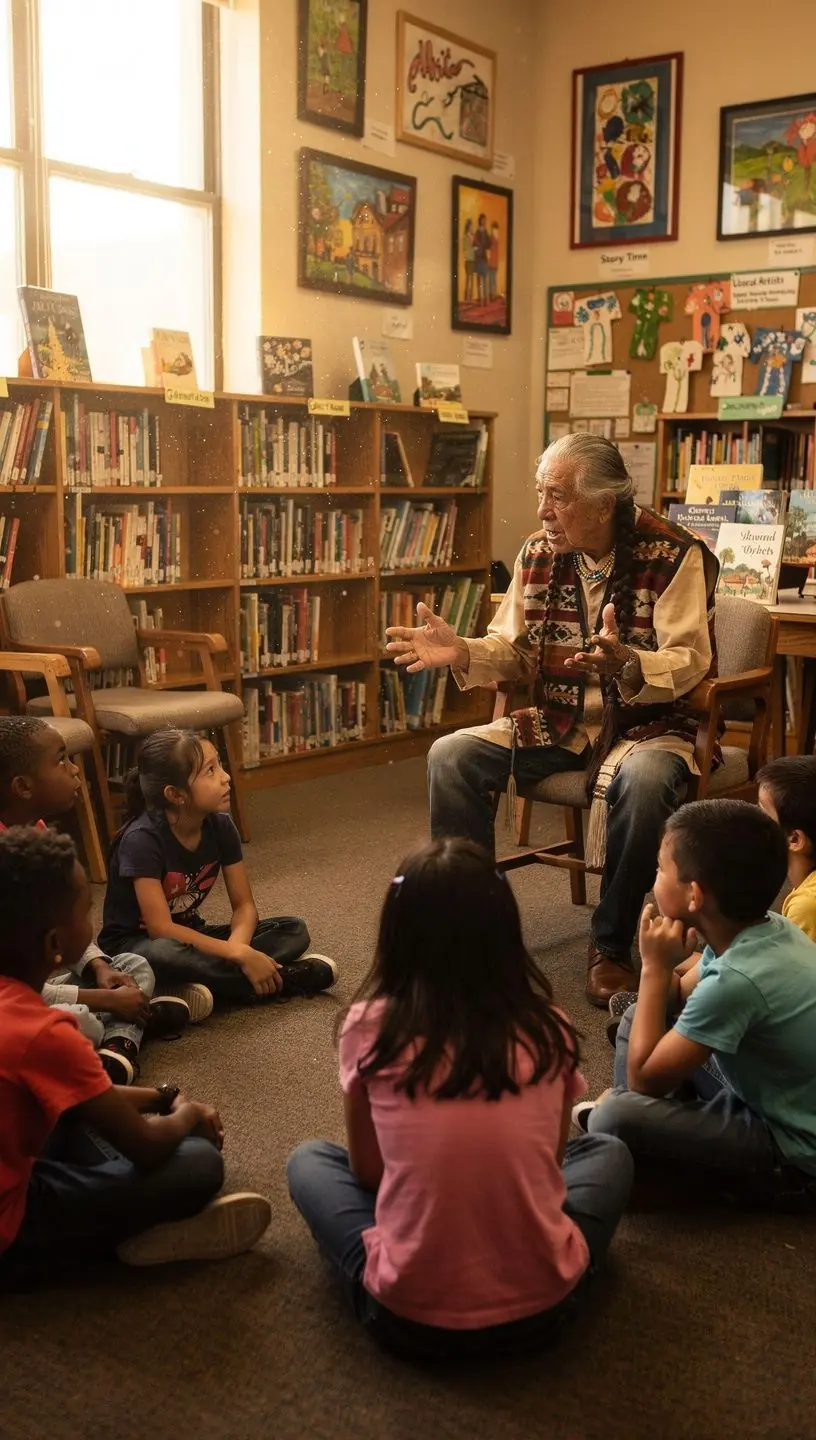 Community leader speaking at a public forum with attentive audience members.