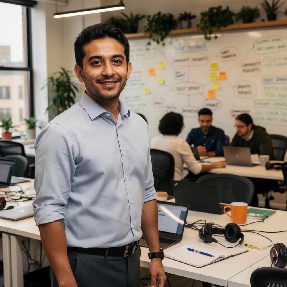 Diverse group of community members sharing ideas in a local meeting space.