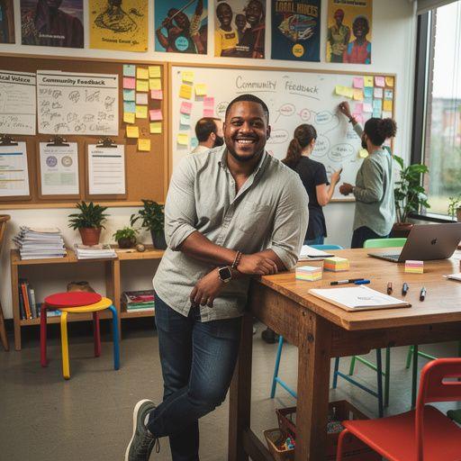 Educational workshop in progress with participants engaged in learning about regional issues.